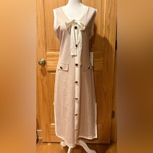 Nicole Miller midi dress Taupe/blush pink women’s L NWT